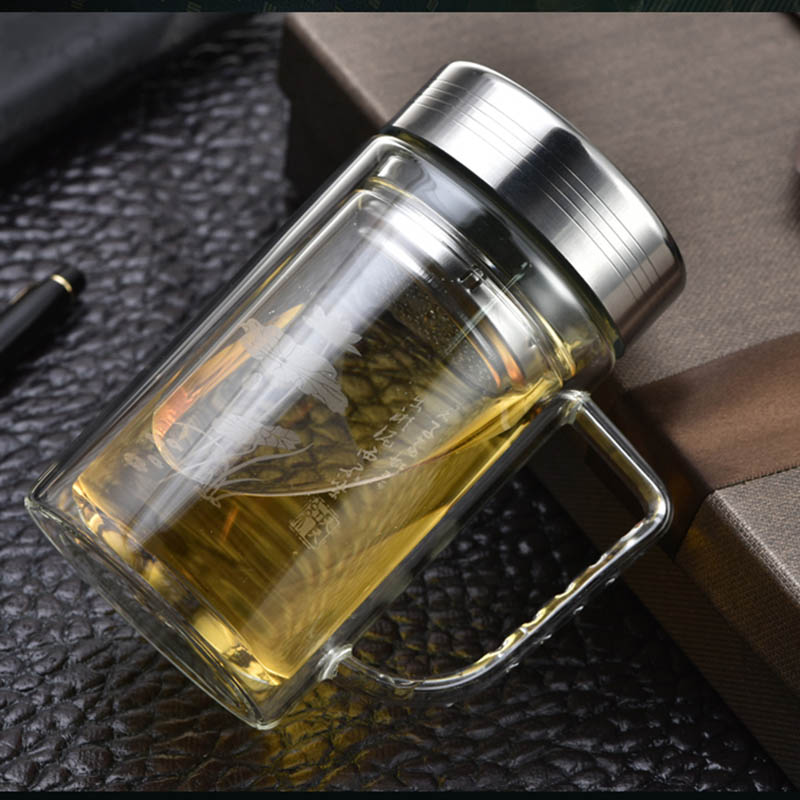 水杯雙層玻璃杯子禮品杯便攜茶杯隨手杯辦公室?guī)w泡茶過(guò)濾杯